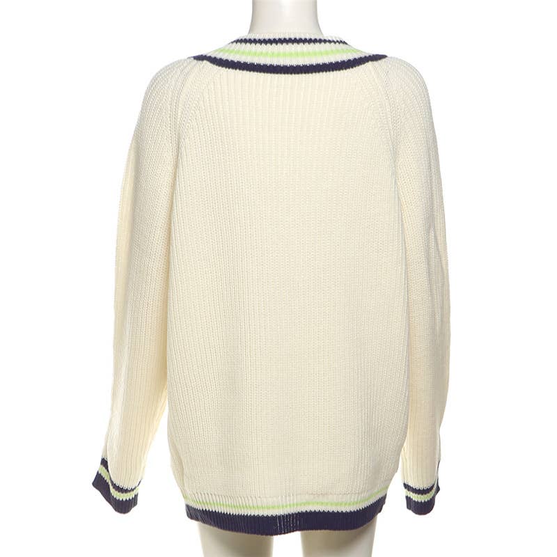 V-NECK LOOSE FASHION CONTRAST CASUAL KNITWEAR