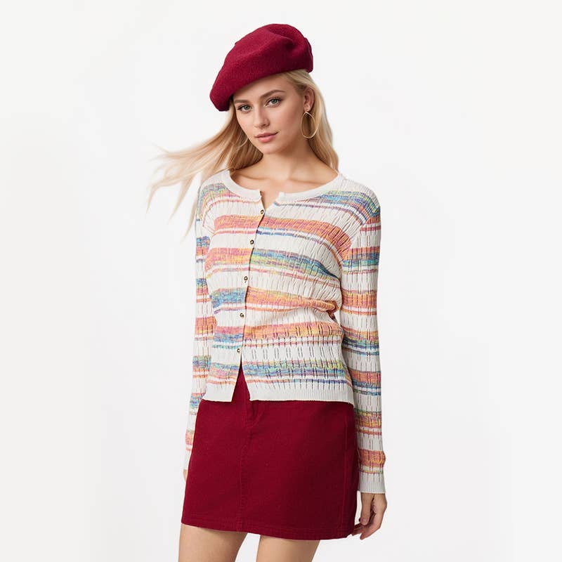 THIN HOLLOW CARDIGAN HIGH WAIST KNIT TOP