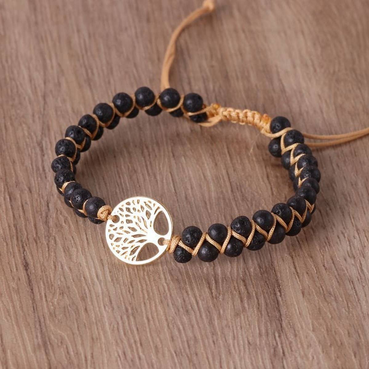 TREE SHAPED PENDANT NATURAL STONE WOVEN BRACELET