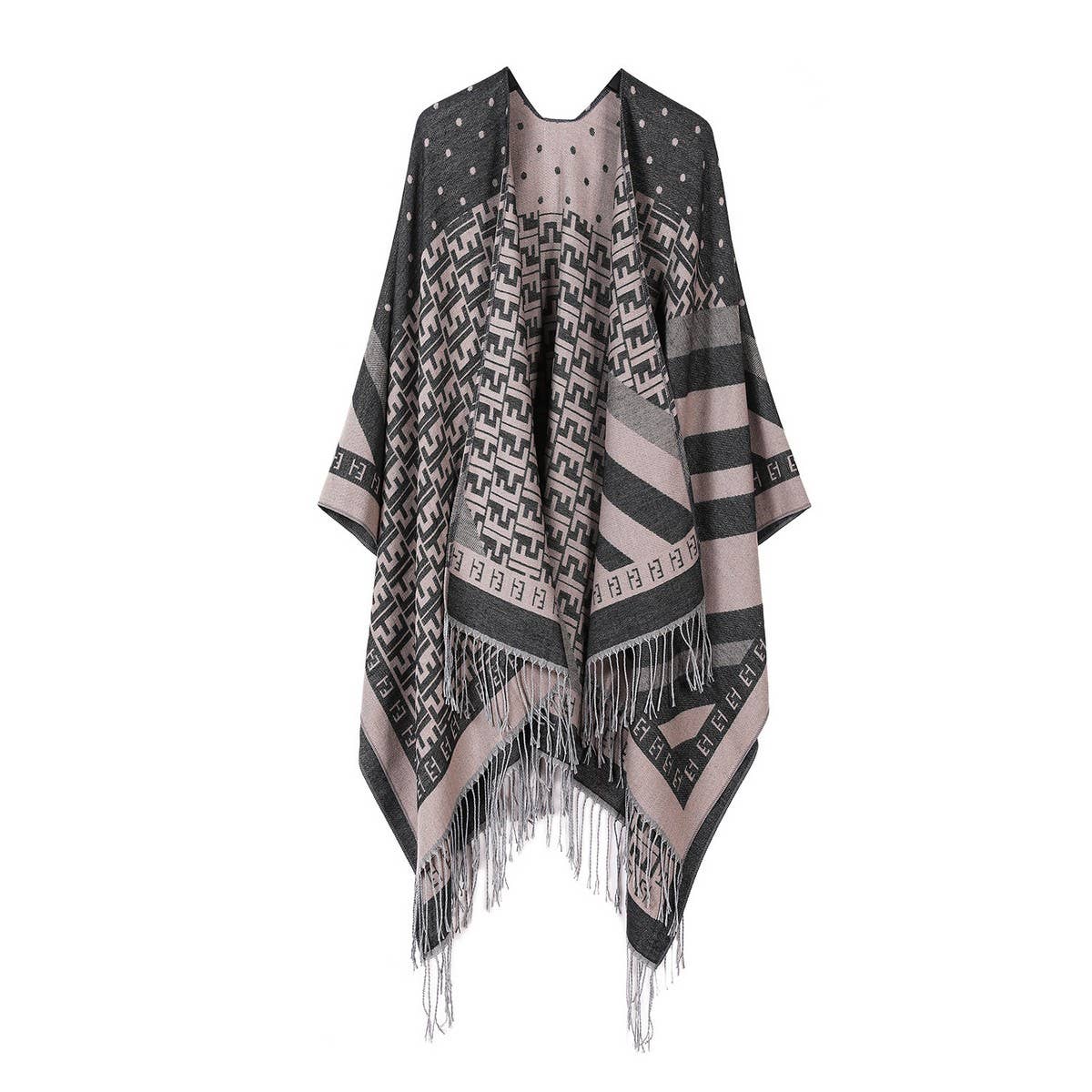SHAWL FAUX CASHMERE CAPE FRINGED CAPE