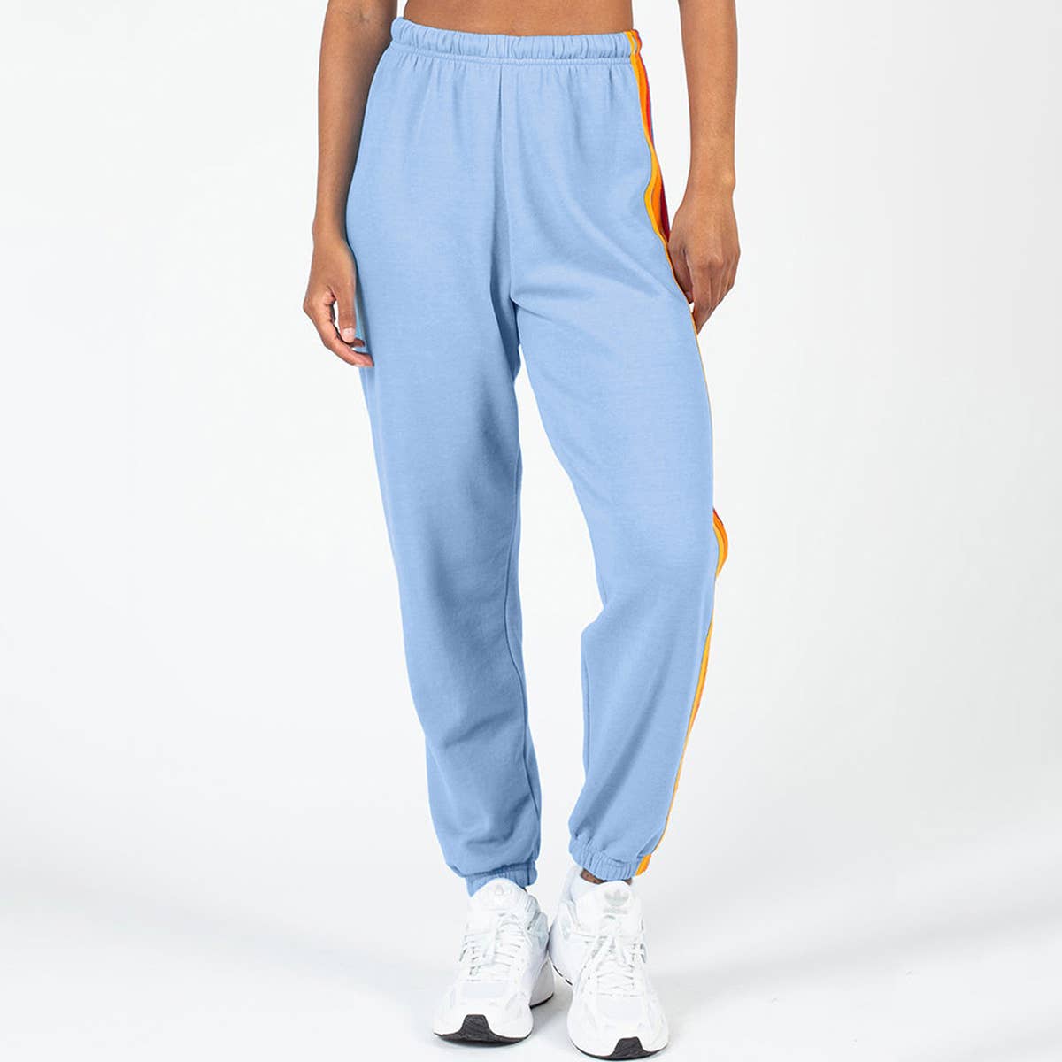 RAINBOW STRIPED PATCHWORK HIGH WAIST ANKLE PANTS