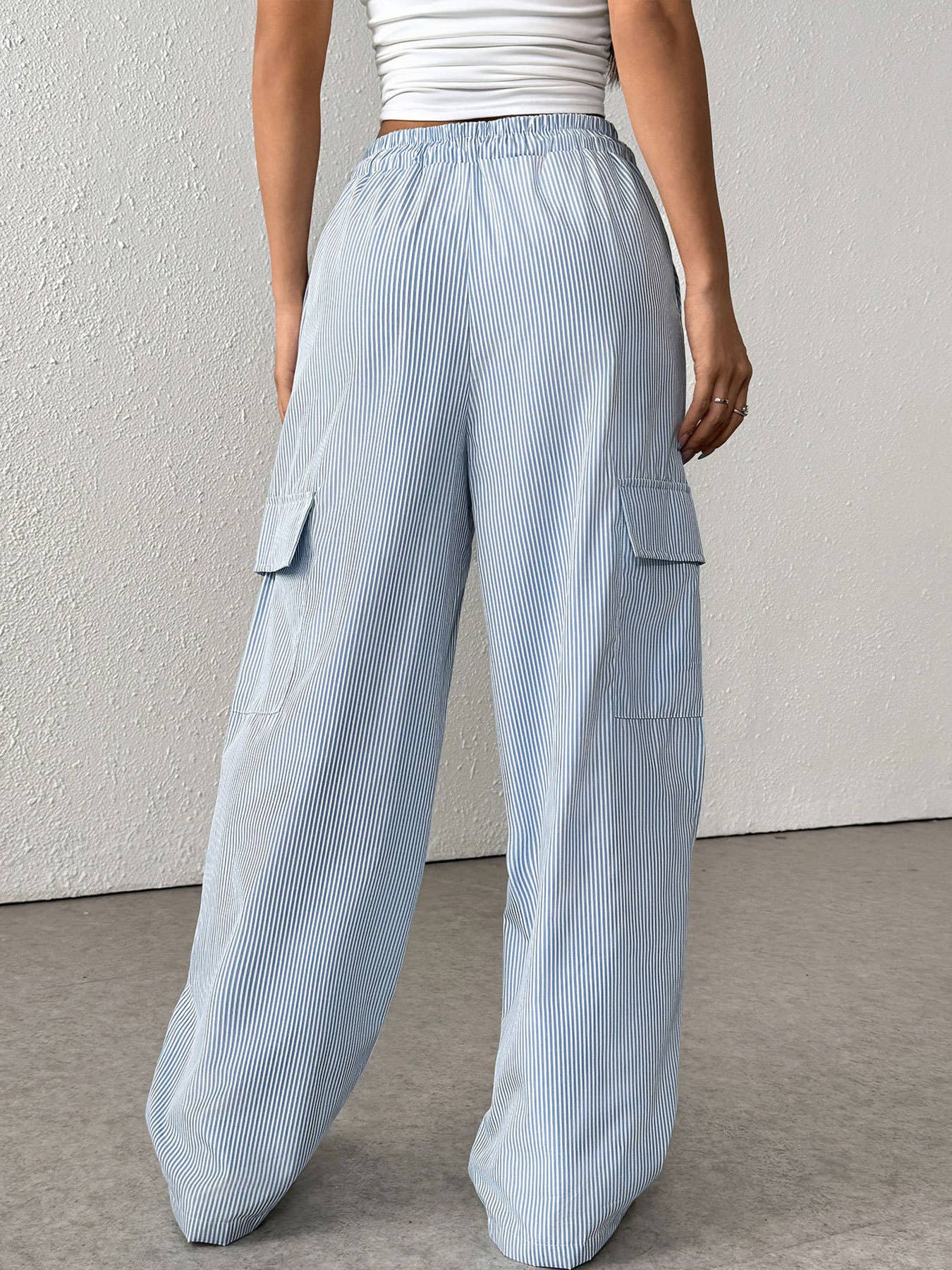 Versatile high-waisted striped wide-leg pants