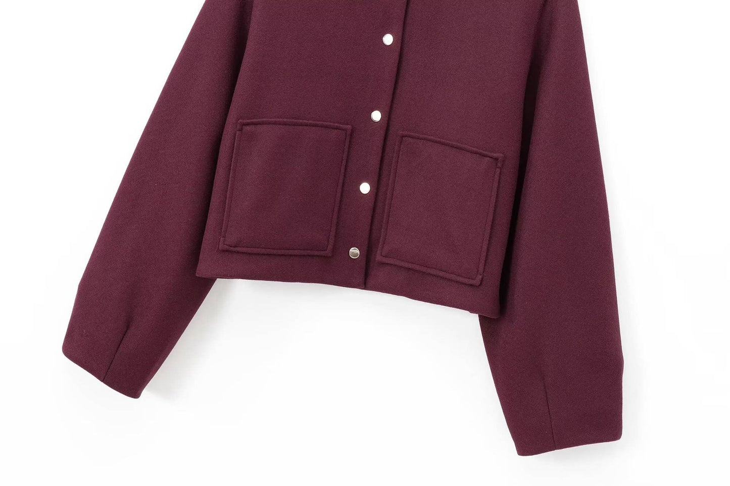 Stand-up collar,button-down pocket short jacket