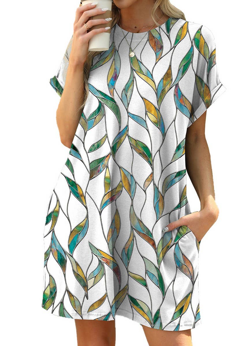 CWDSD7437_SUMMER NEW LOOSE PRINT POCKET DRESS