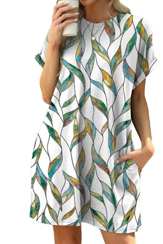 CWDSD7437_SUMMER NEW LOOSE PRINT POCKET DRESS