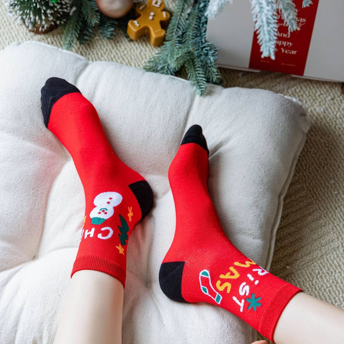 NEW CHRISTMAS CARTOON ELK SANTA CLAUS SOCKS