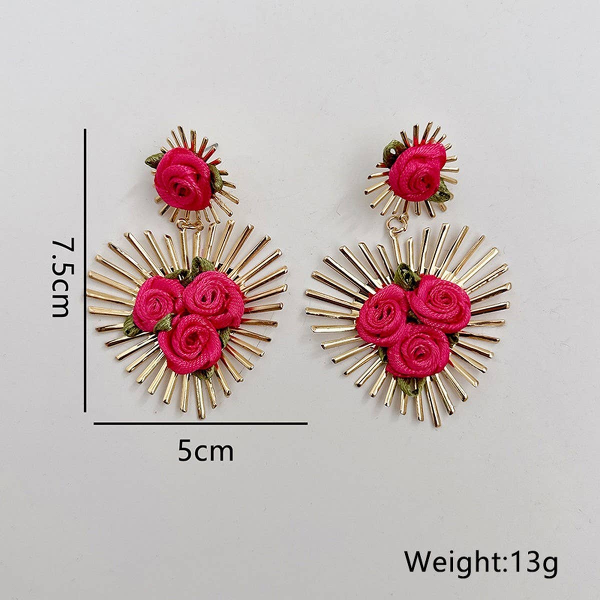 Handmade Fabric Flower Heart Earrings for Women