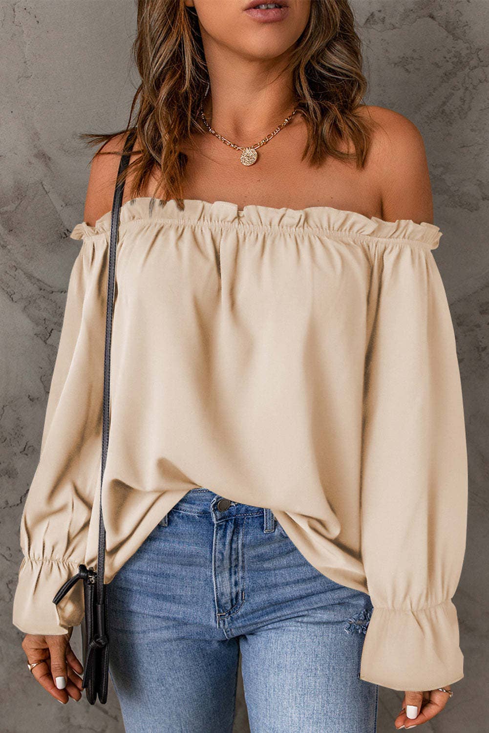 Solid-color pullover sexy off-the-shoulder shirt