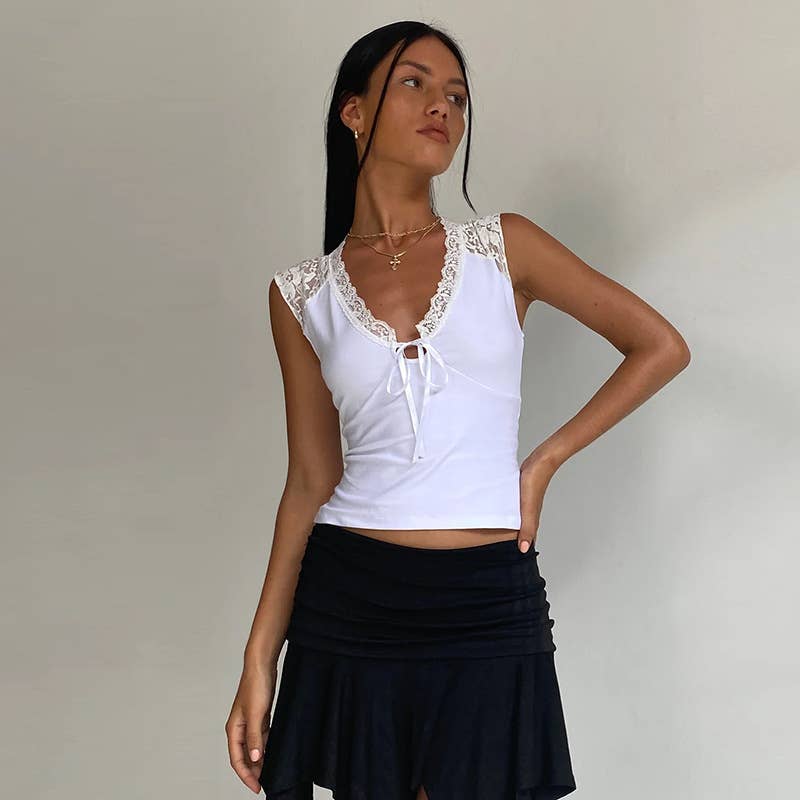 Street Style Lace Patchwork Hollow Out Tank