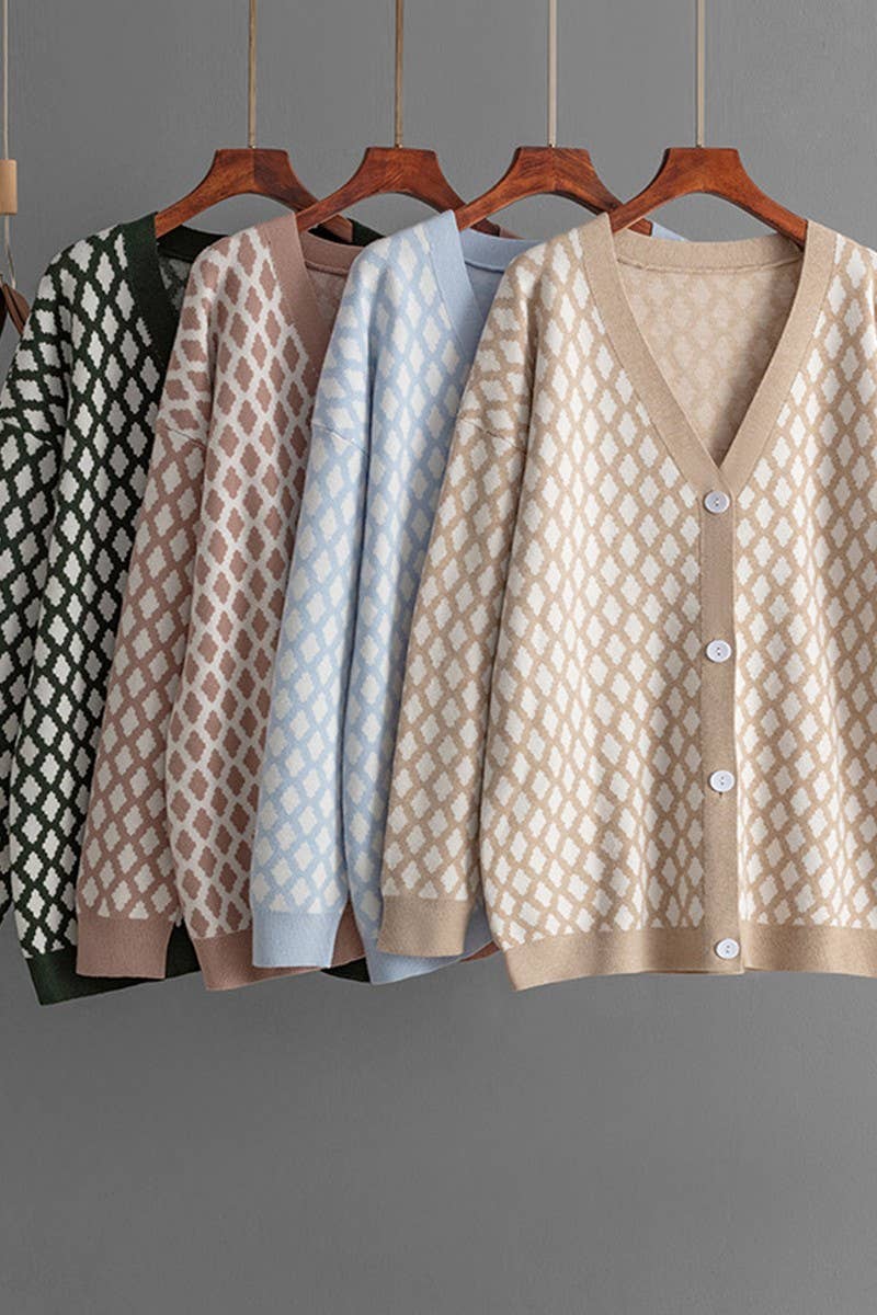 CWOCAL00672_LOOSE CASUAL JACQUARD KNIT CARDIGAN