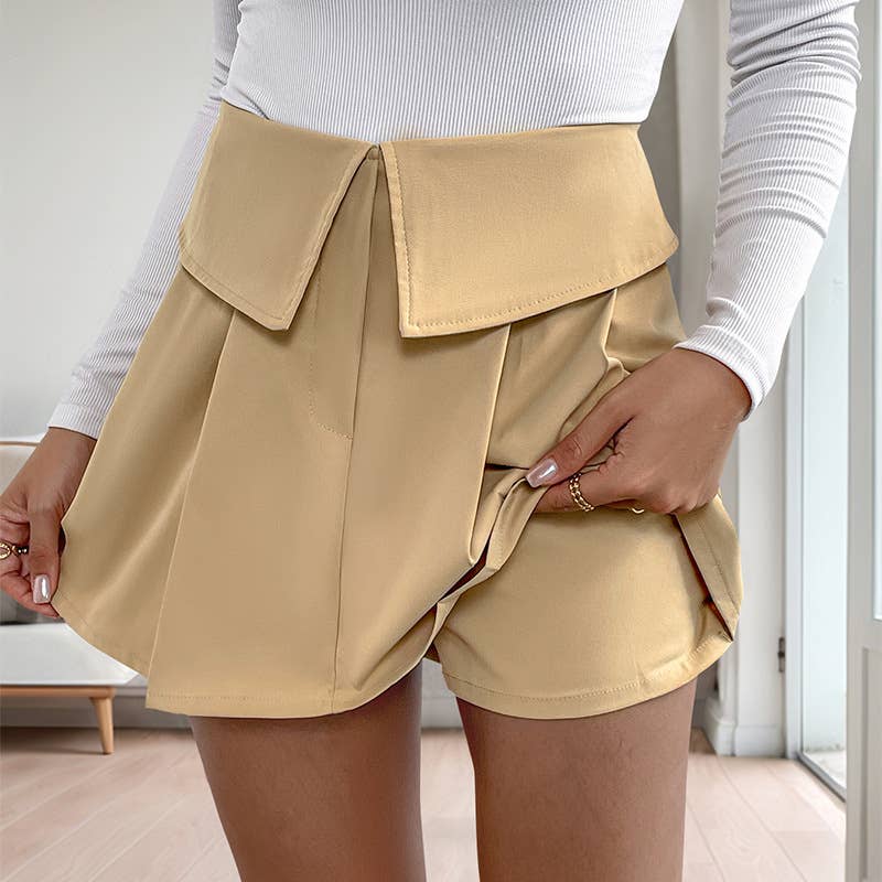 Solid color pleated trendy pleated mini skirt