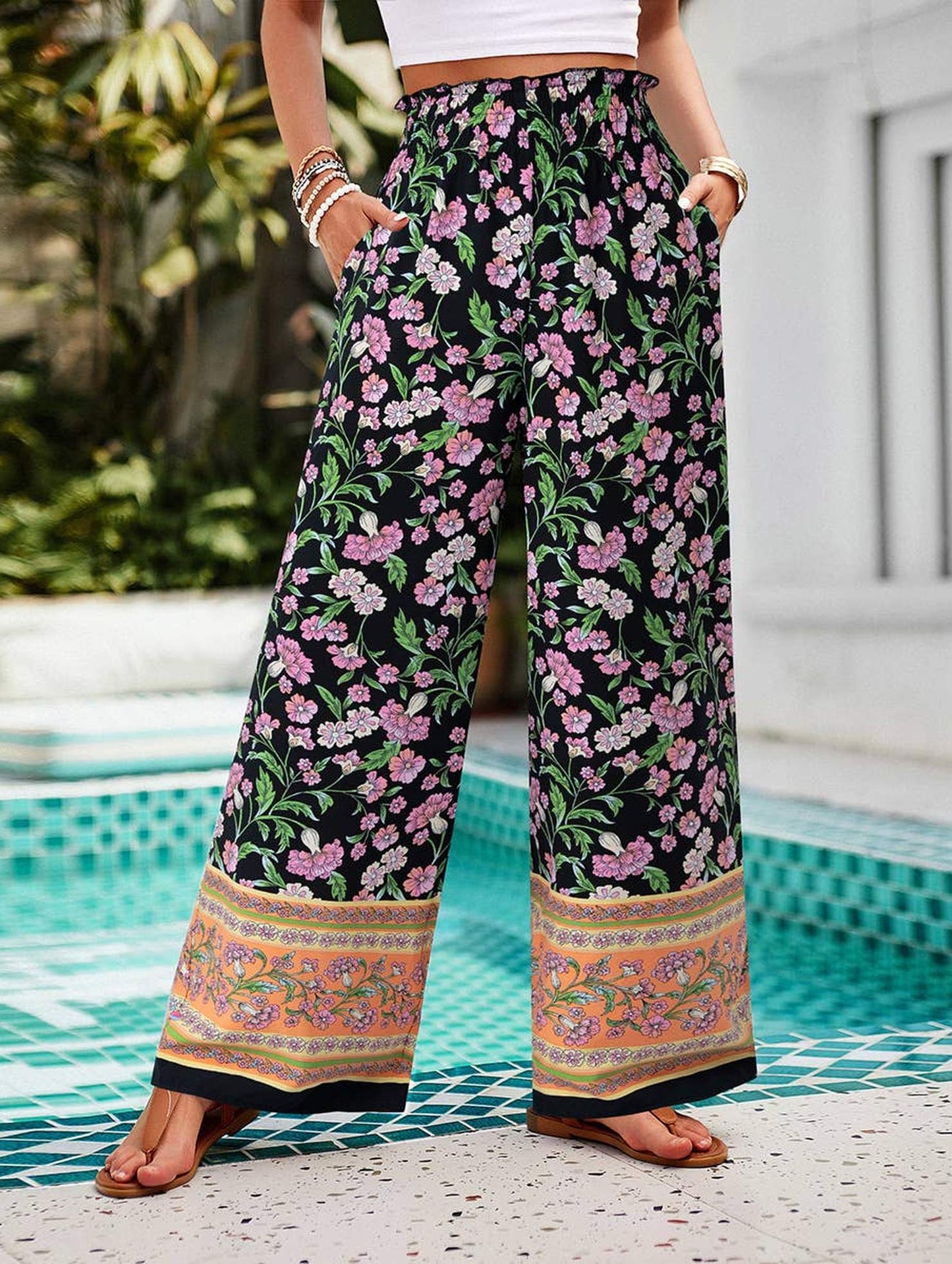 CASUAL PRINT SPANDEX WIDE-LEG PANTS_CWBLP0707