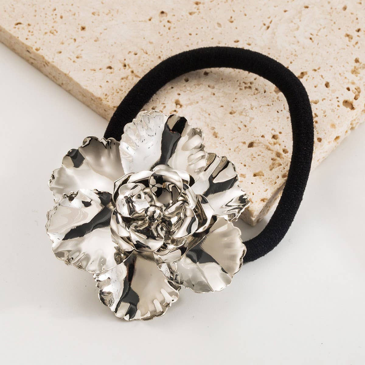 Minimalist Metal Flower Low Ponytail Hair Tie