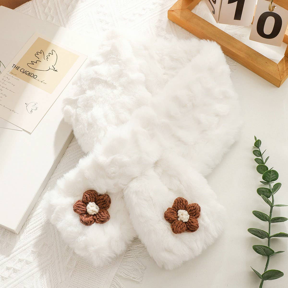 Brown Floral Fuzzy Scarf - Neck Wrap for Students_CWASC1251