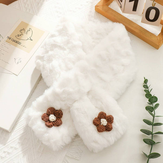 Brown Floral Fuzzy Scarf - Neck Wrap for Students_CWASC1251