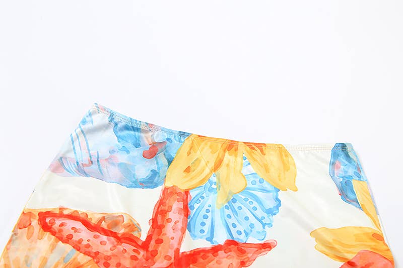 Sexy Tie Front Printed Bikini Three-Piece Set