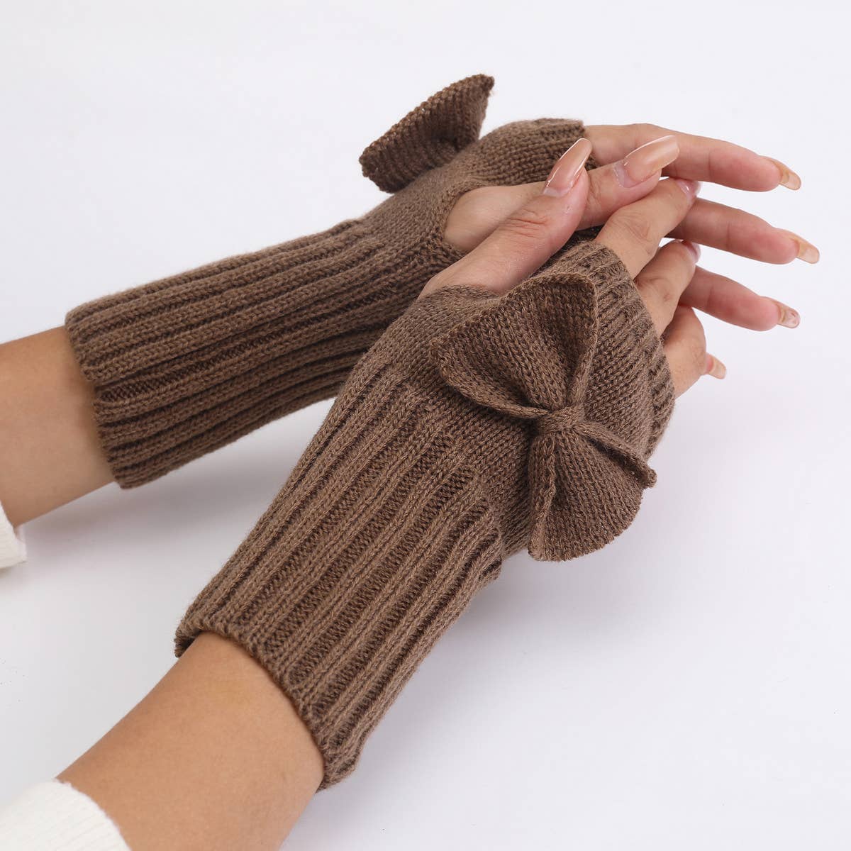 BOW KNITTED THERMAL FINGERLESS SLEEVES_CWAG0110