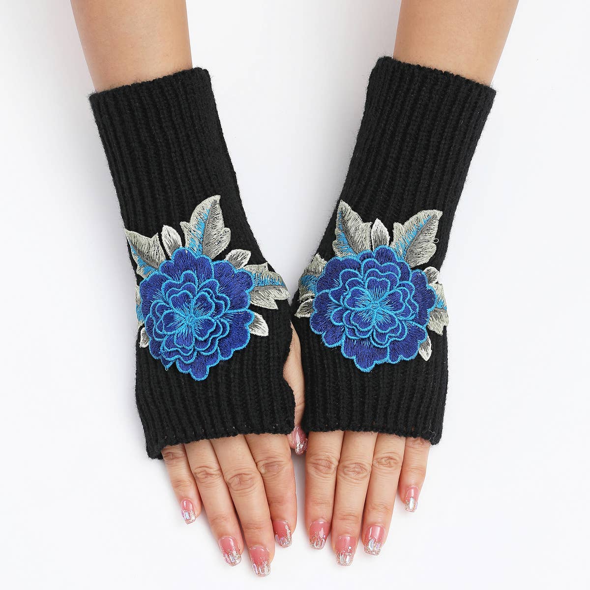 FLOWER WARM KNITTED WOOL GLOVES AND SLEEVES_CWAG0109