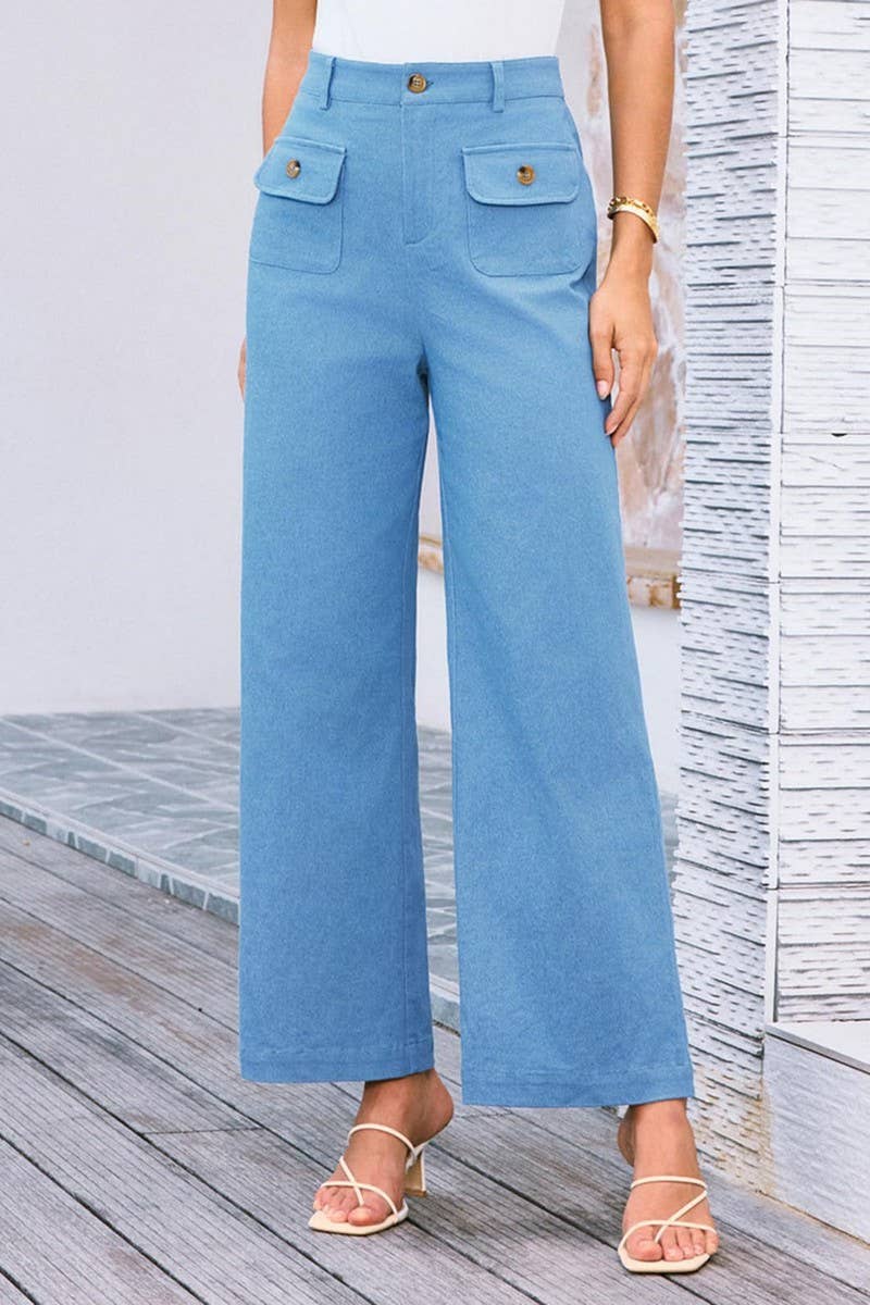 CWBLP1852_SOLID COLOR HIGH WAIST POCKET WIDE LEG TROUSERS
