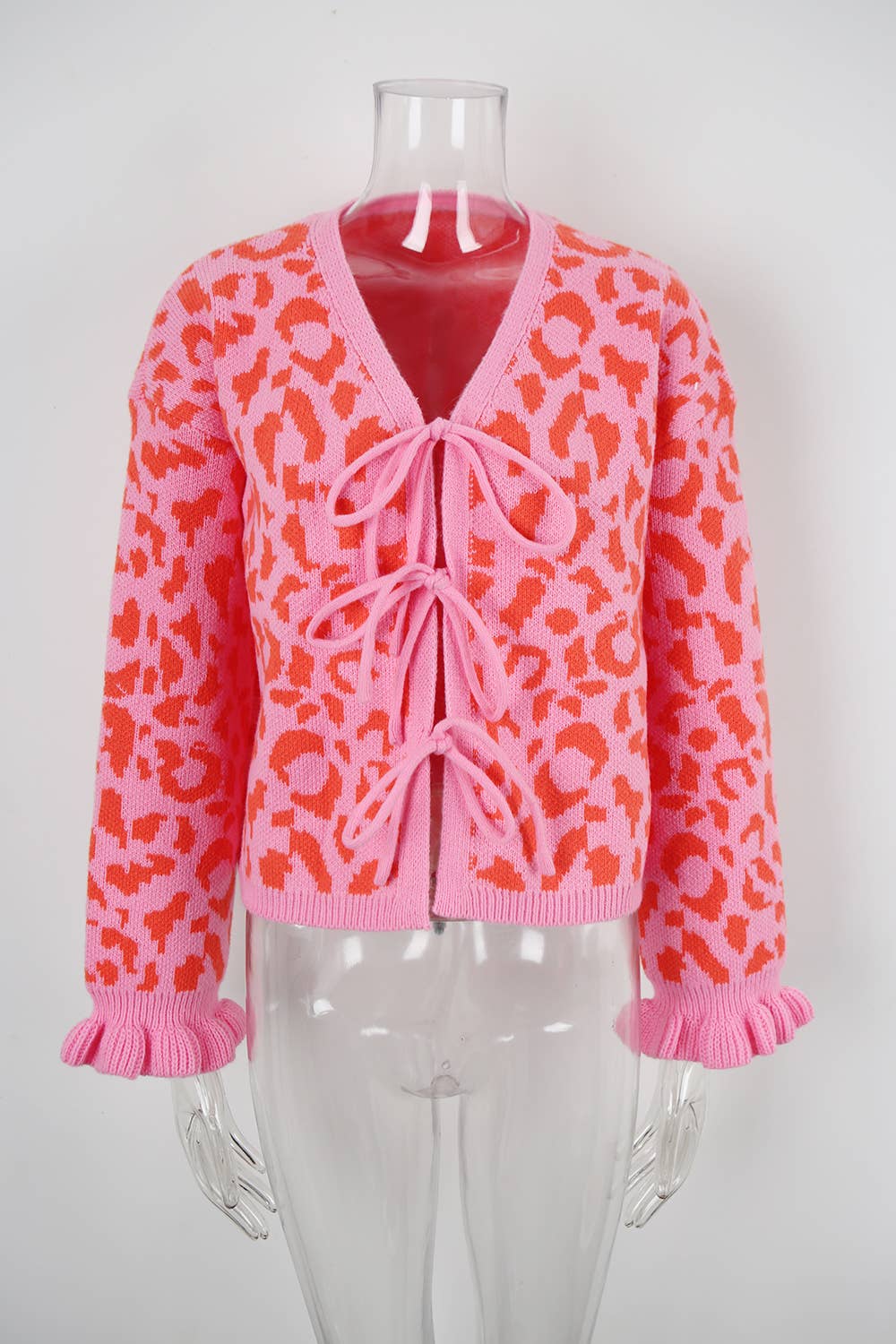 Leopard loose long-sleeved lace-up cardigan