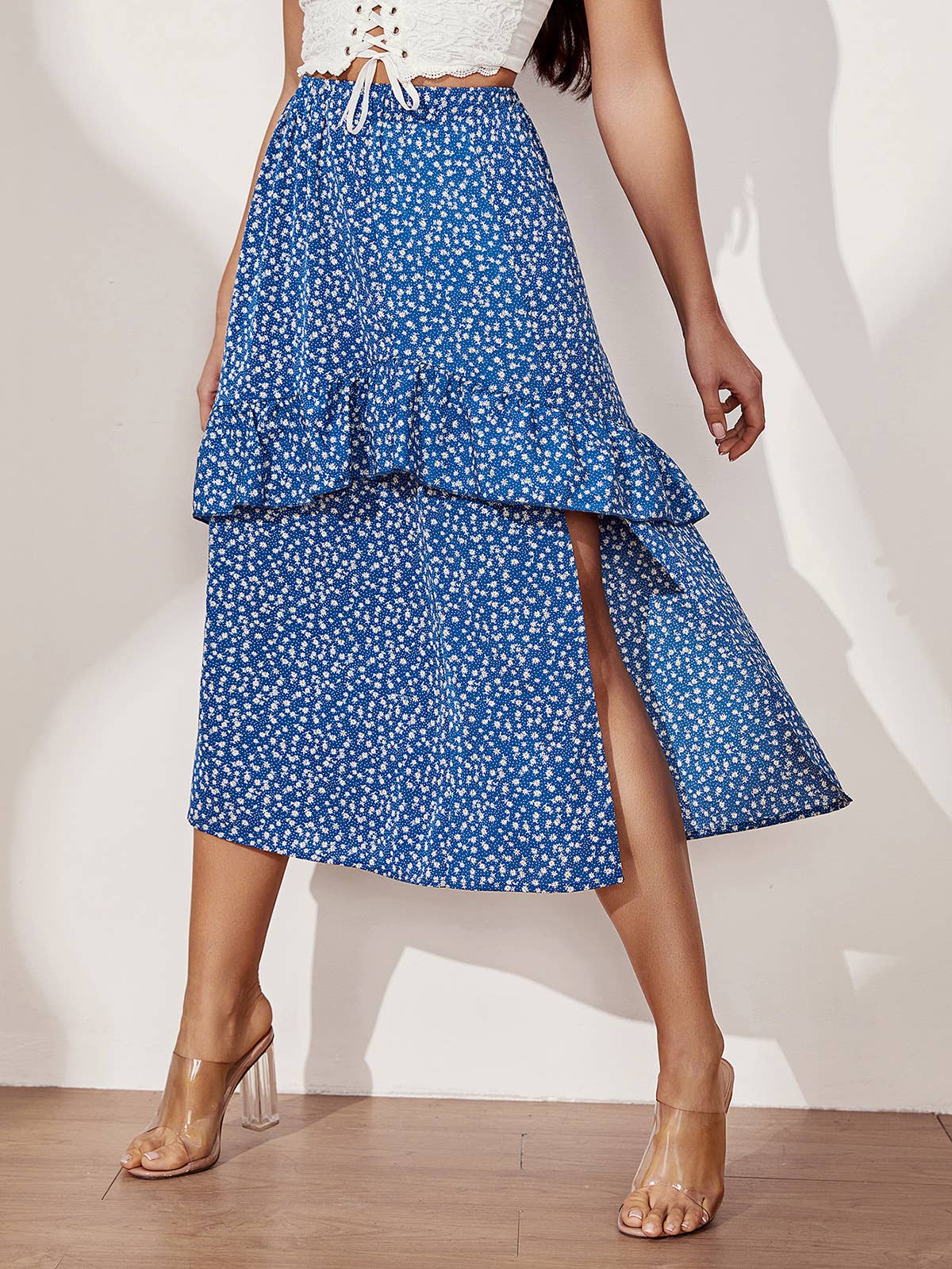 POLKA DOT PRINT LOOSE SLIMMING SLIT SKIRT