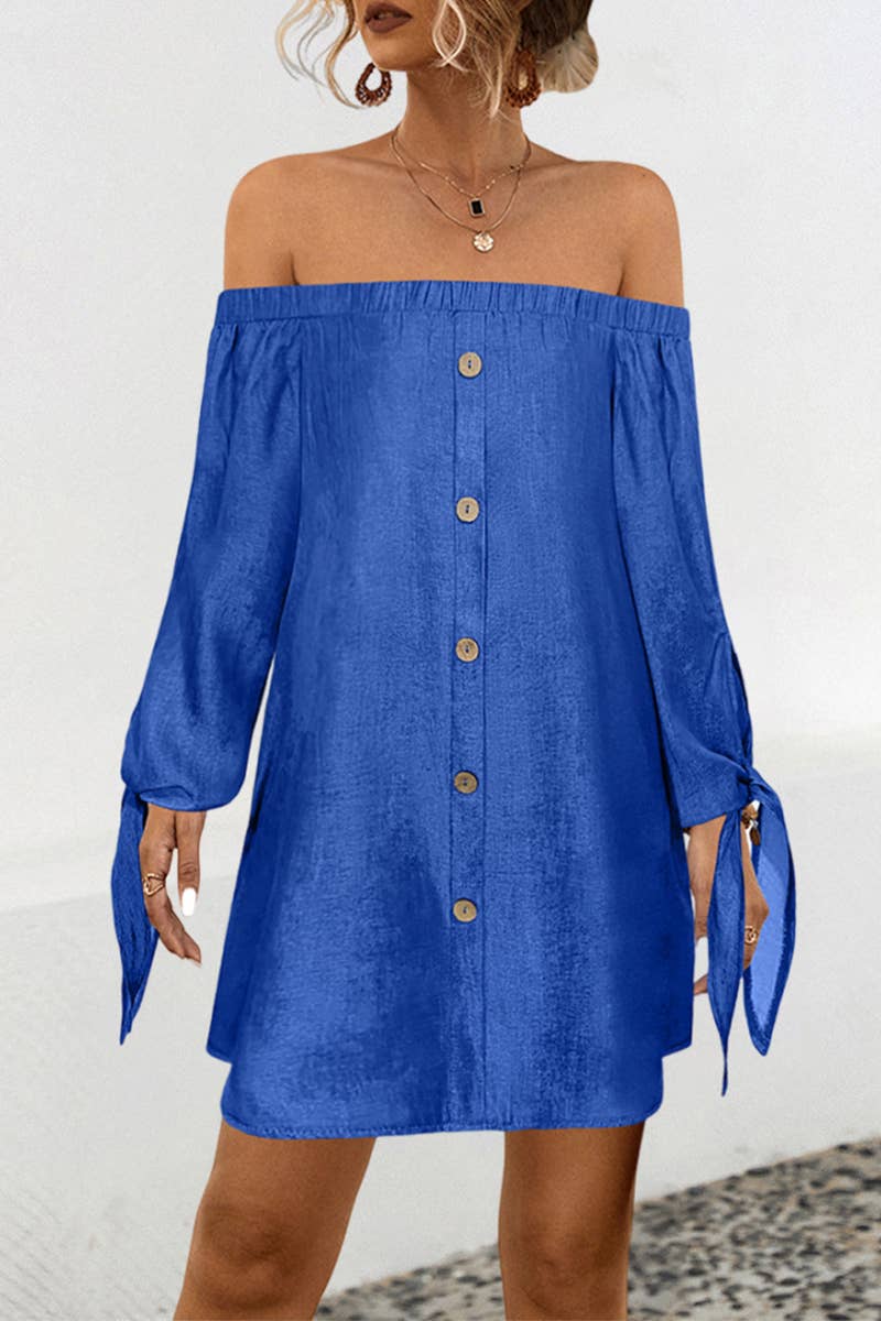 ONE-SHOULDER BOW LONG-SLEEVED DRESS