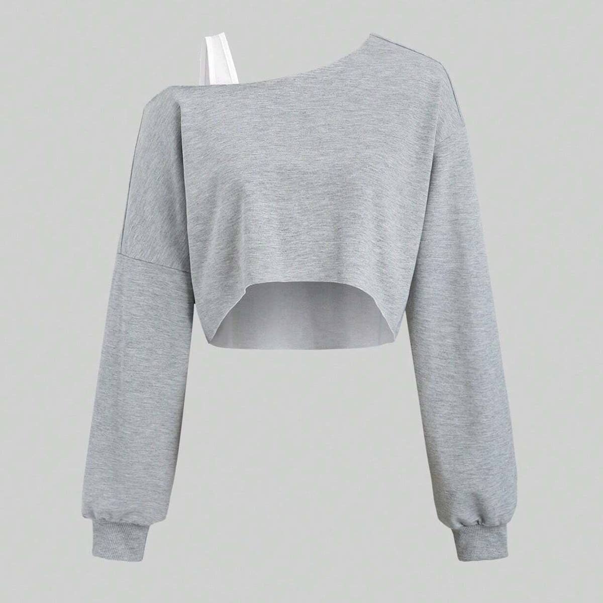IRREGULAR DIAGONAL COLLAR LONG SLEEVE TOP