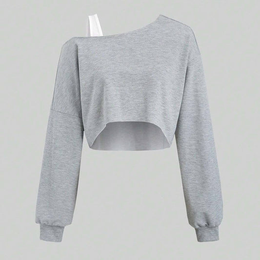 IRREGULAR DIAGONAL COLLAR LONG SLEEVE TOP