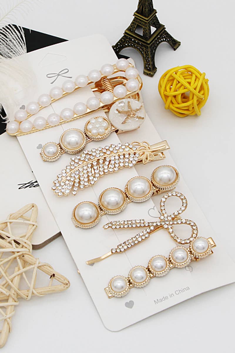 6PCS BOW FAUX PEARL DEARL DECOR HAIR CLIP_CWAHA0158