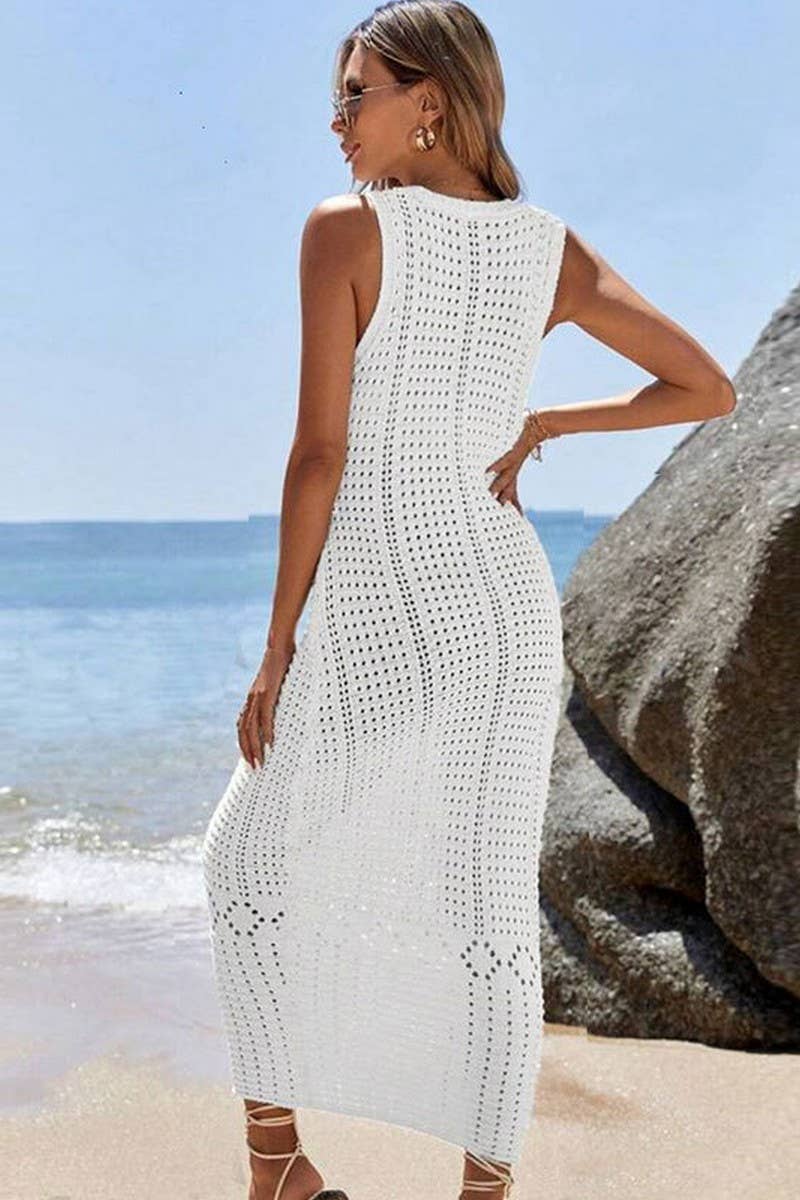CWDMD4741_KNIT HOLLOW LONG TANK BIKINI COVER UP DRESS