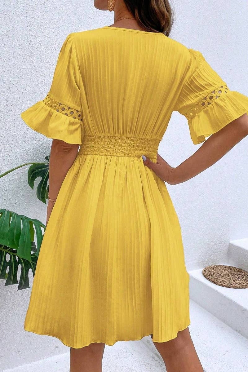 CWDSD4851_SUMMER LACE PATCHWORK V-NECK WAIST DRESS SHORT