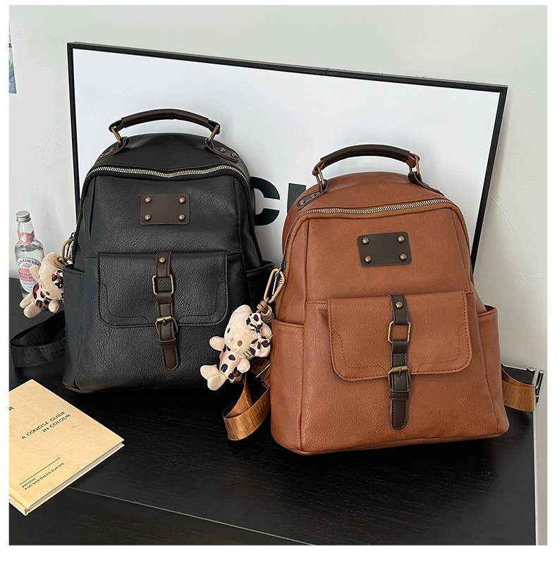 Retro large-capacity leather commuter backpack