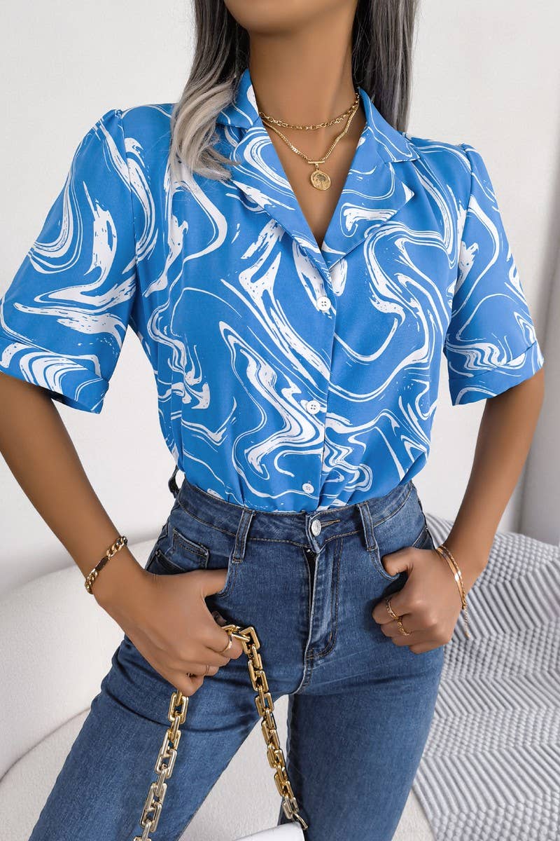 SUIT COLLAR CONTRAST COLOR SHORT SLEEVE SHIRT_CWTSTS0224