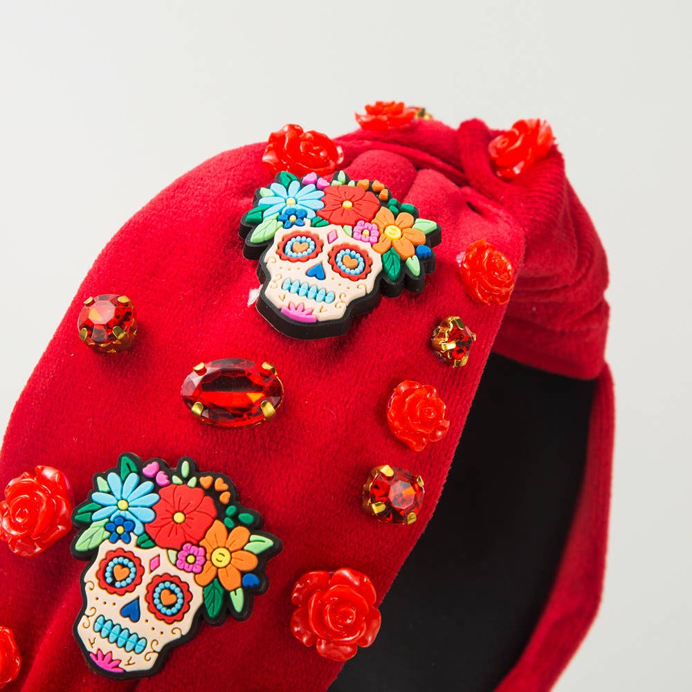 HALLOWEEN VELVET SKULL STEREOSCOPIC ROSE HEADBAND