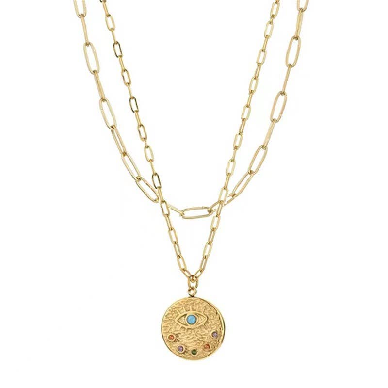 Gold Medal Moon and Star Pendant necklace