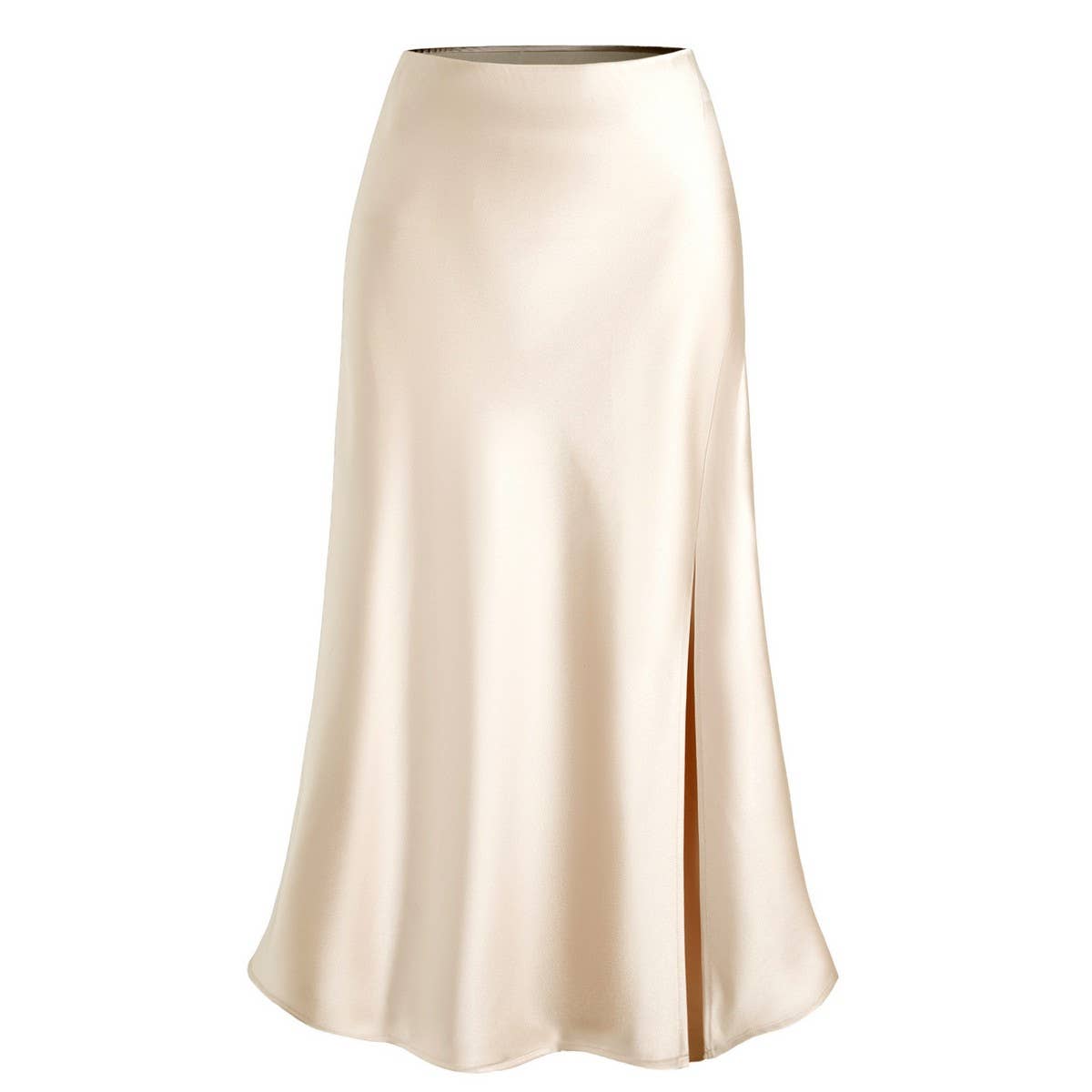 SATIN SKIRT HIGH WAIST ELASTIC SLANTED LONG SKIRT