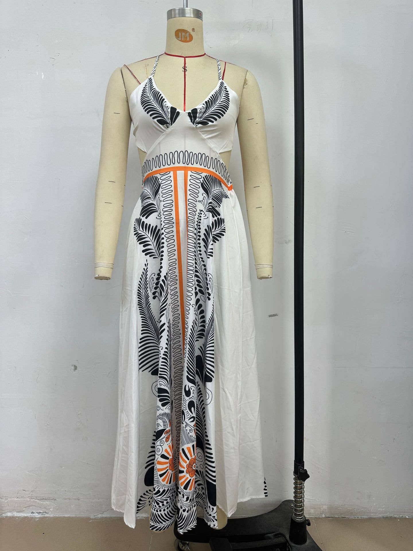 Printed off-the-neck,low-cut sexy halter dress