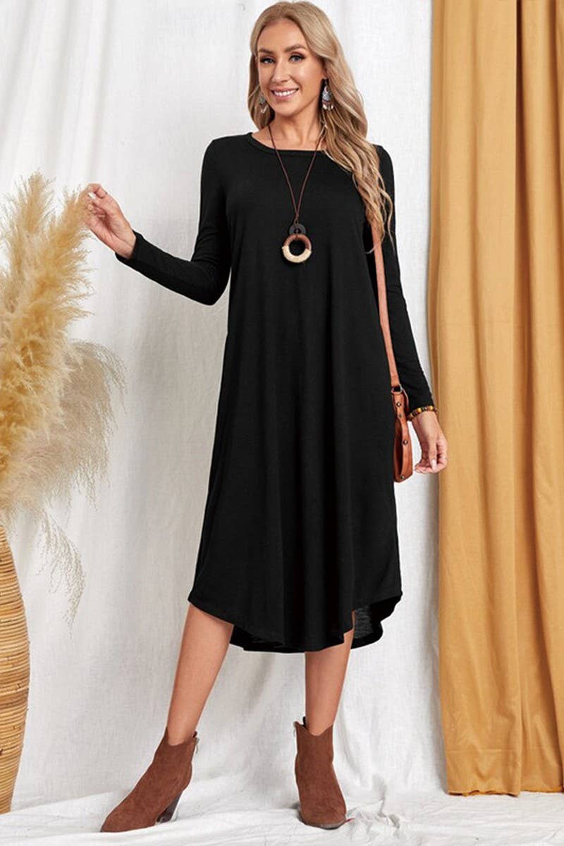 CWDMD3948_SOLID COLOR CASUAL LONG SLEEVE LONG DRESS