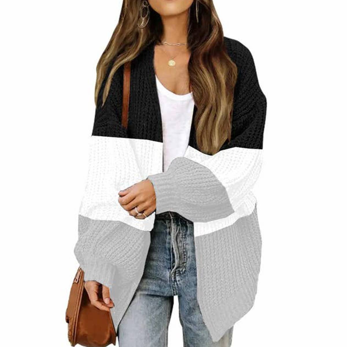 LANTERN SLEEVE OVERSIZED THICK NEEDLE CARDIGAN