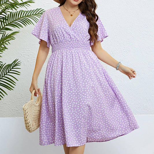 V neck polka dot loose oversized dress_CWDSD3378