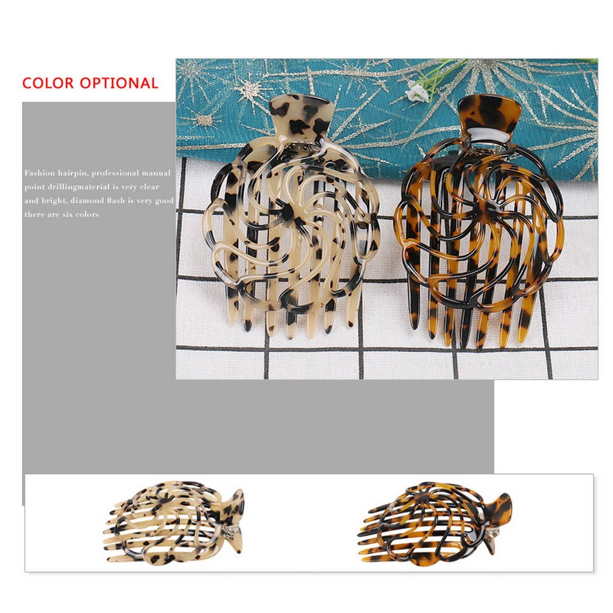 ROSE DOME COMB CLIP ACETATE HAIRPIN