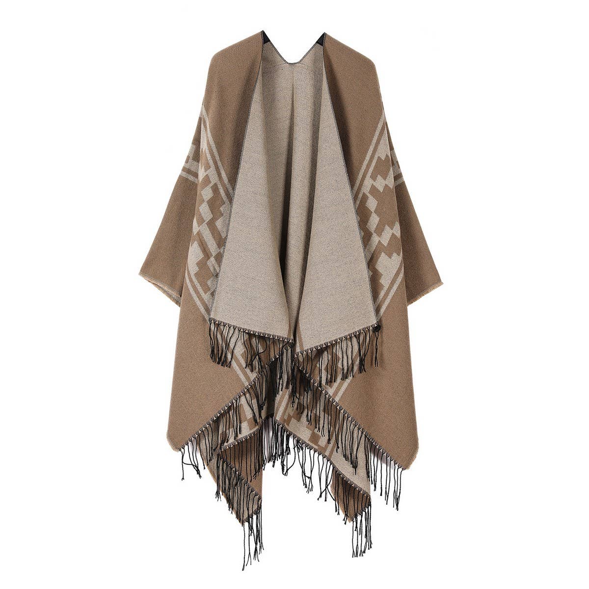 WARM OUTER WEAR THICKENED TASSEL SLIT CAPE