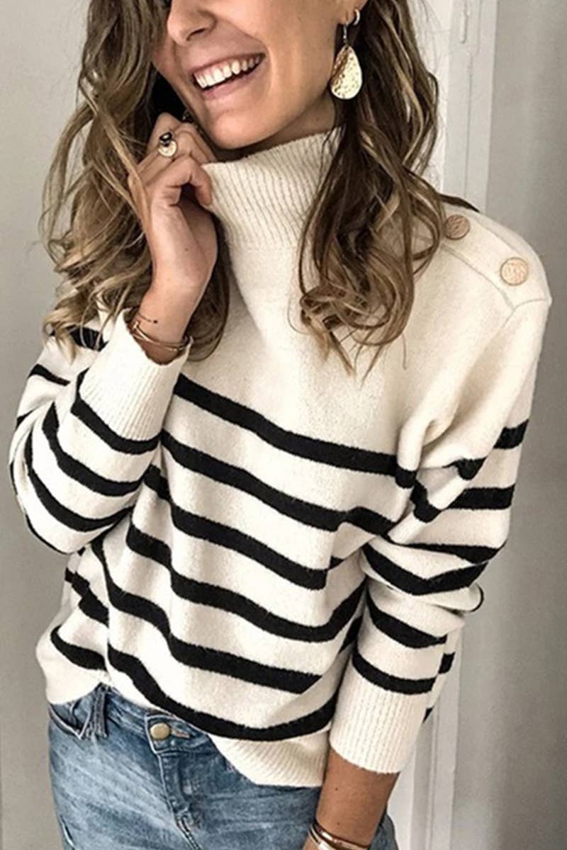TURTLENECK SWEATER WITH STRIPED BUTTONS