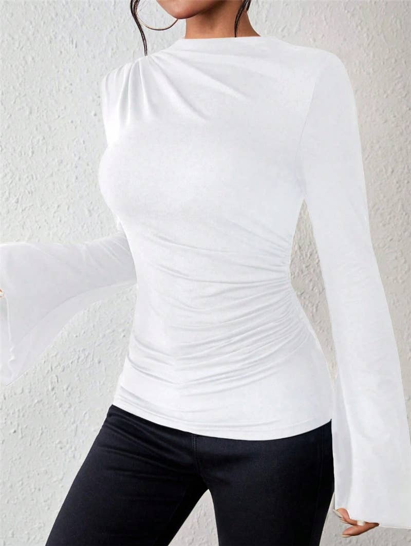 Stylish flared sleeve stand-up collar T-shirt