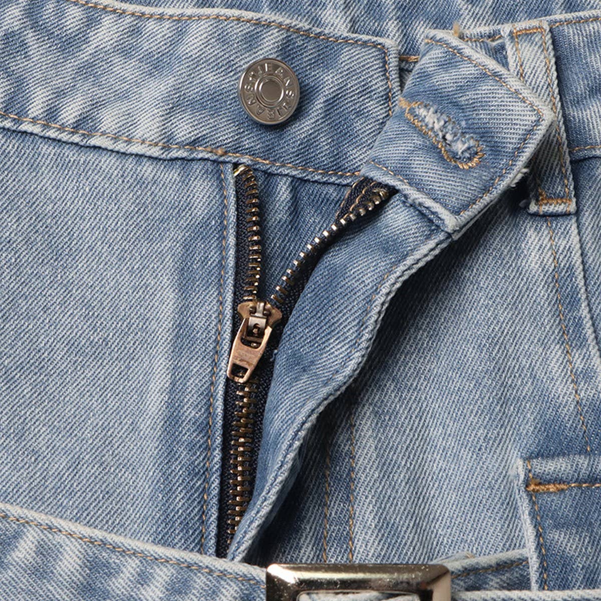 HIGH WAISTED HOLLOW EXPOSED WAIST SOLID COLOR JEANS