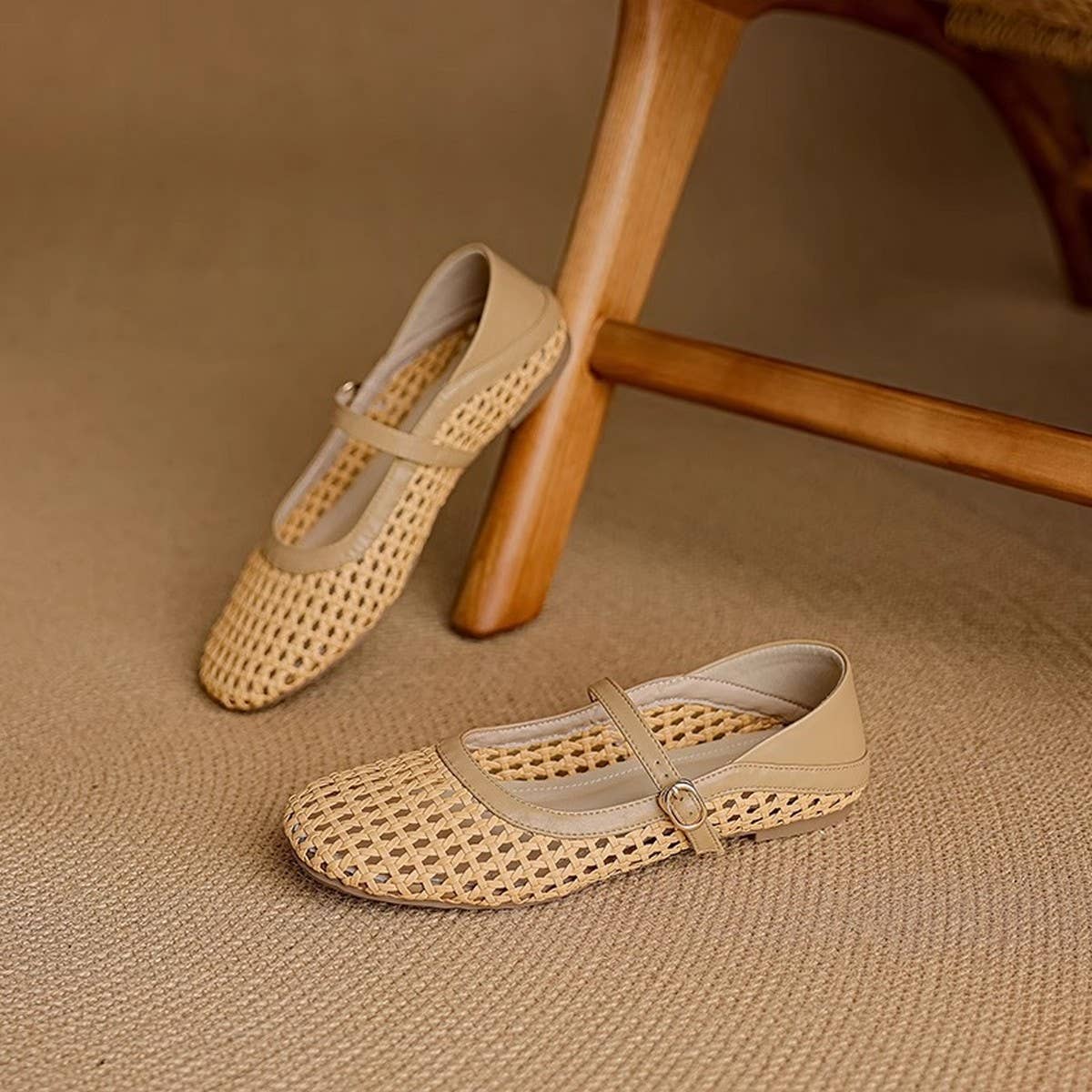 Soft Leather Woven Mary Jane Flat Sandals_CWSHF0153