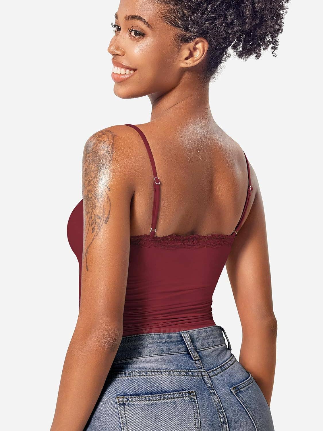 Basic solid color lace-trimmed strappy vest