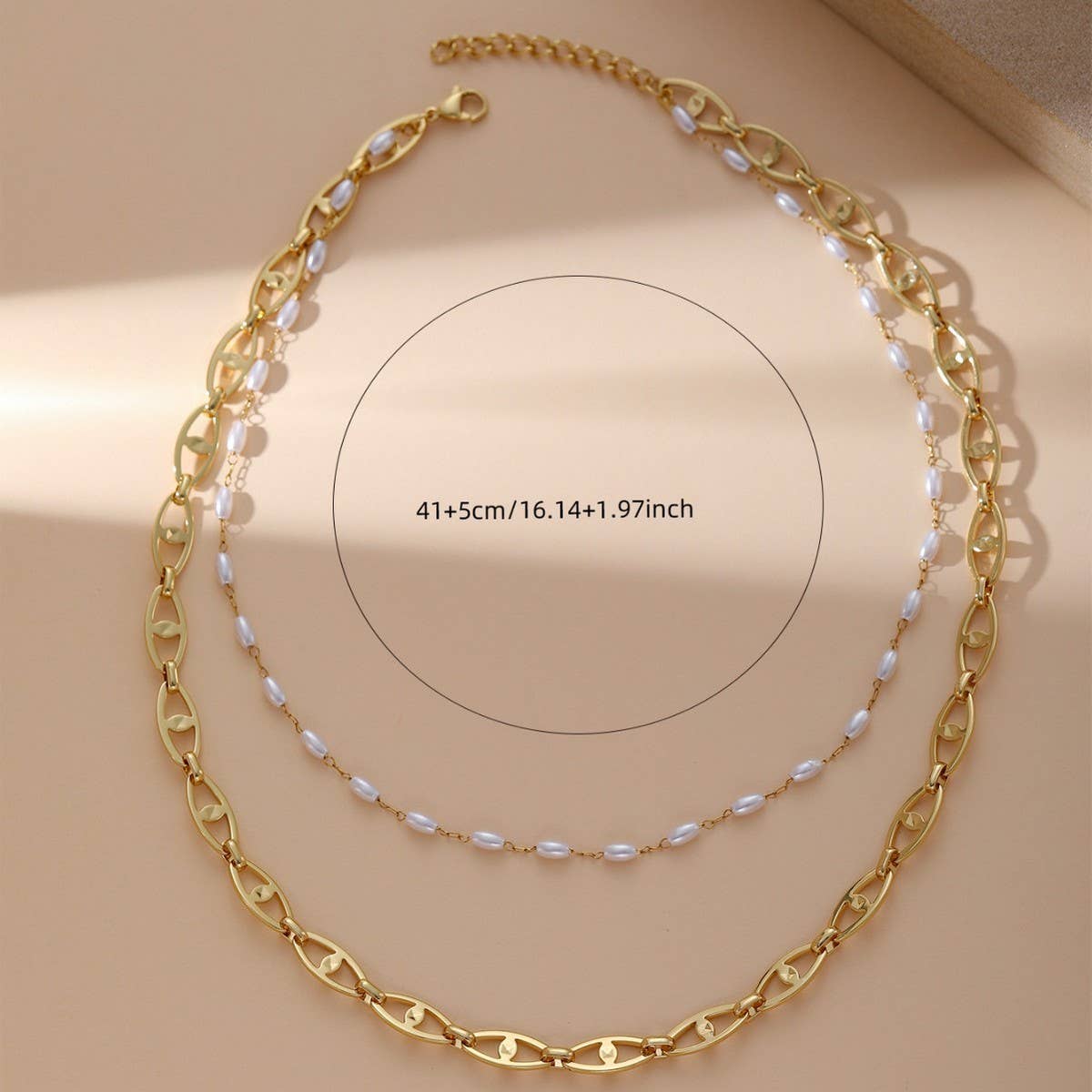 TRENDY GEOMETRIC LAYERED PEARL NECKLACE