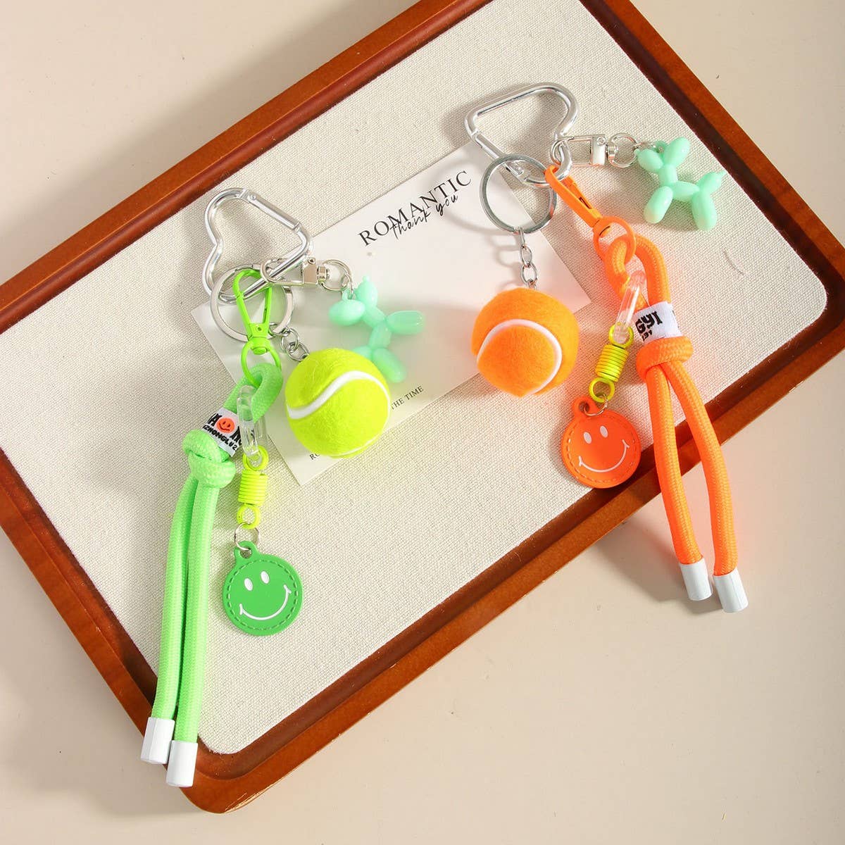 Colorful Tennis Smiley Balloon Dog Keychain