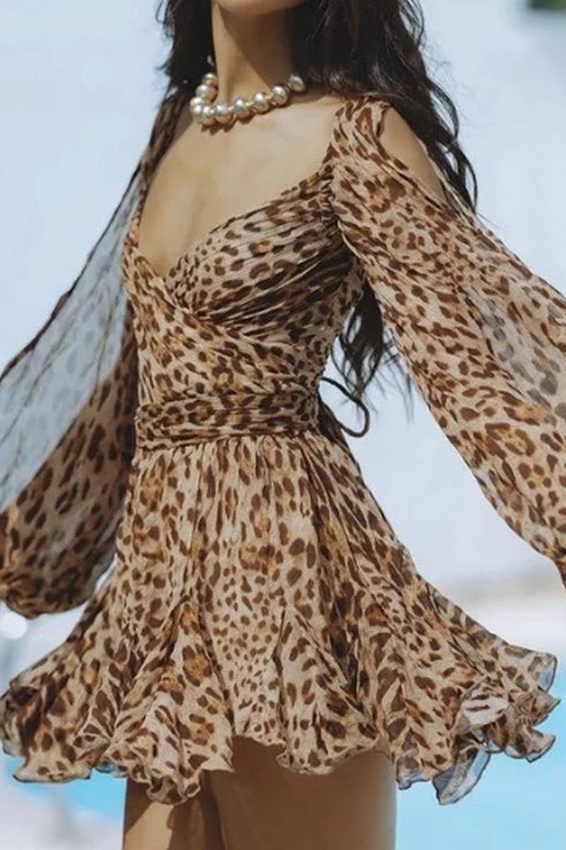 CWDSD6602_SOLID COLOR OFF-SHOULDER SLEEVES V-NECK DRESS